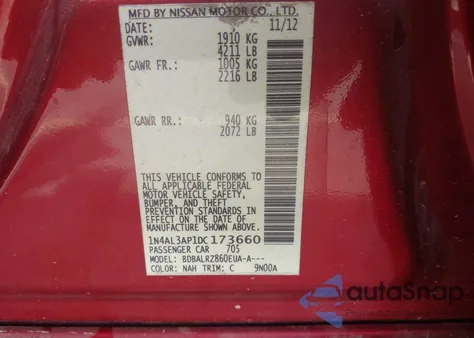 2013 Nissan Altima 2.5 S z USA, uszkodzony, nr VIN 1N4AL3AP1DC173660